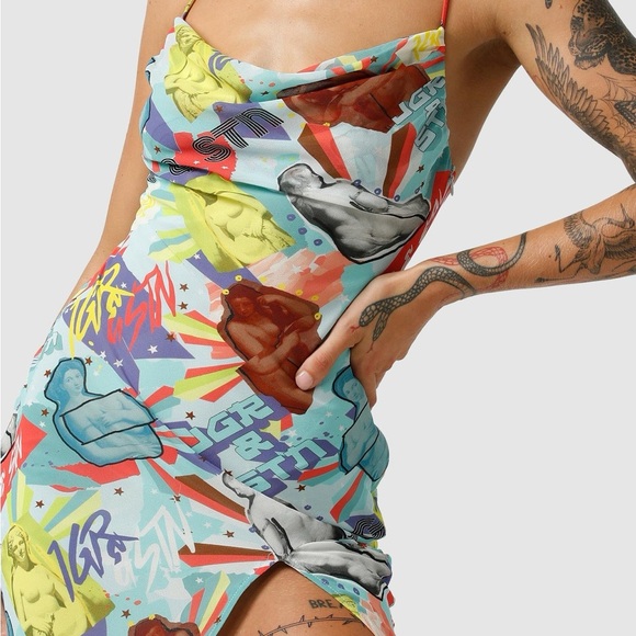 BNWT Jagger & Stone JGR & STN Miami Maxi Dress W Slit NEW Sz 0 XS Lt Blue Print - Picture 4 of 10